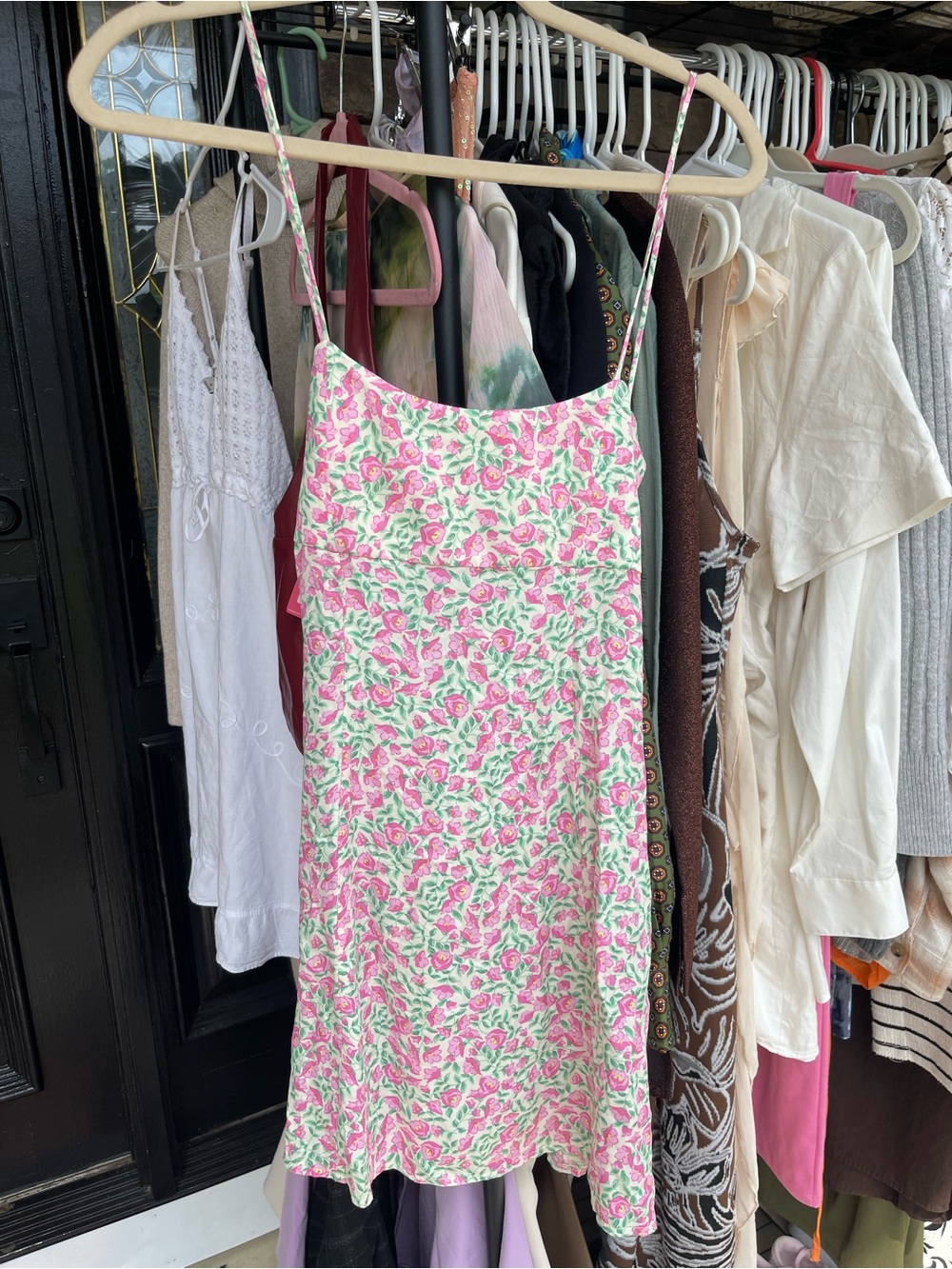 Zara Pink and Green Floral Mini Dress